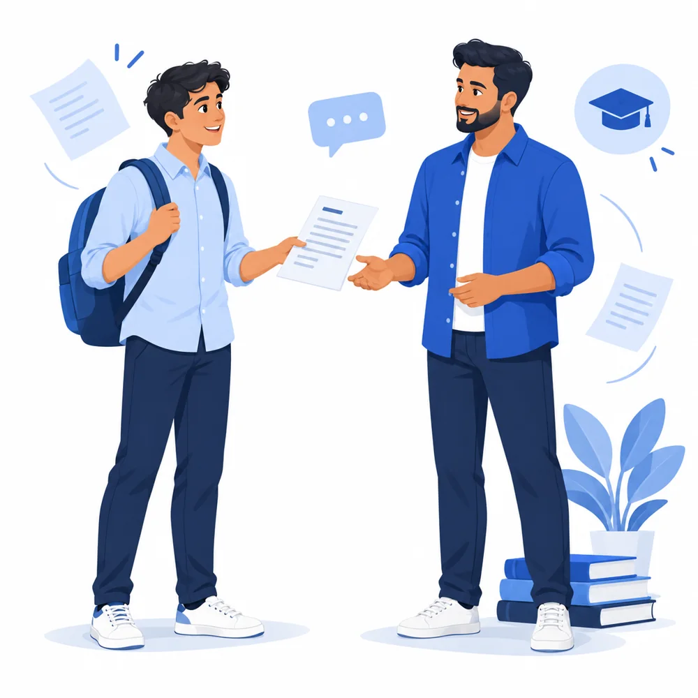 Student handing an assignment brief to an assignment helper