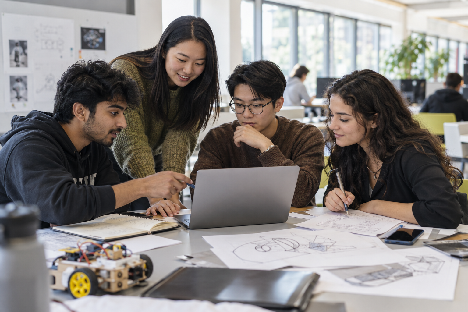 Students collaborating on a final-year project plan